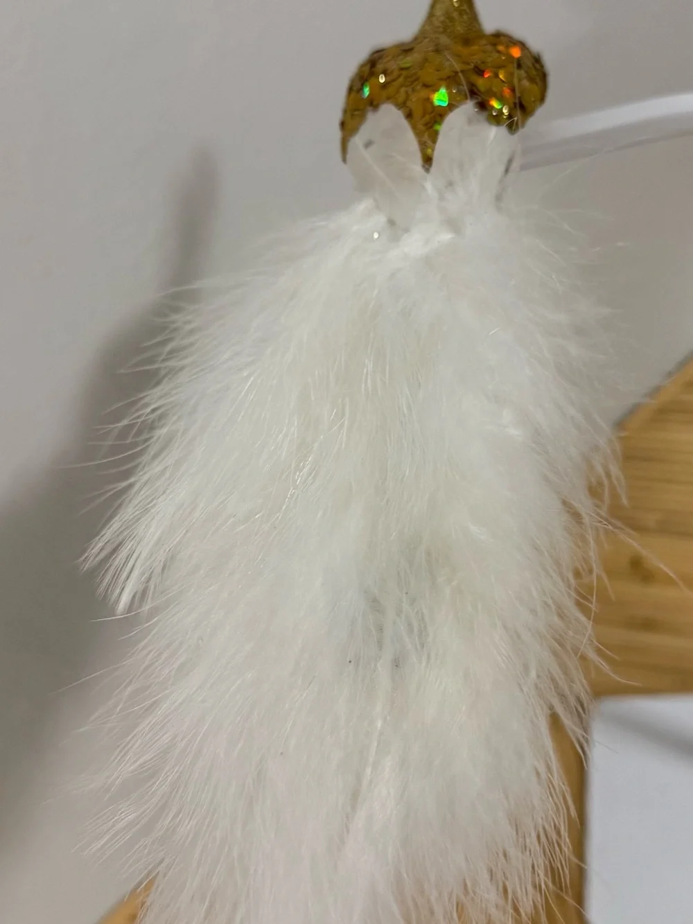 3 Kurt Adler Phoenix Clip-On Ornaments Gold Glitter Body & White Feather Tail
